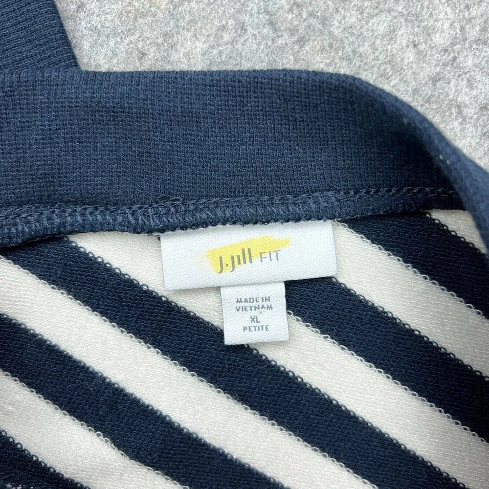 J Jill Sweater Womens Extra Large Petite‎ Blue Striped Long Sleeve V Neck Knit